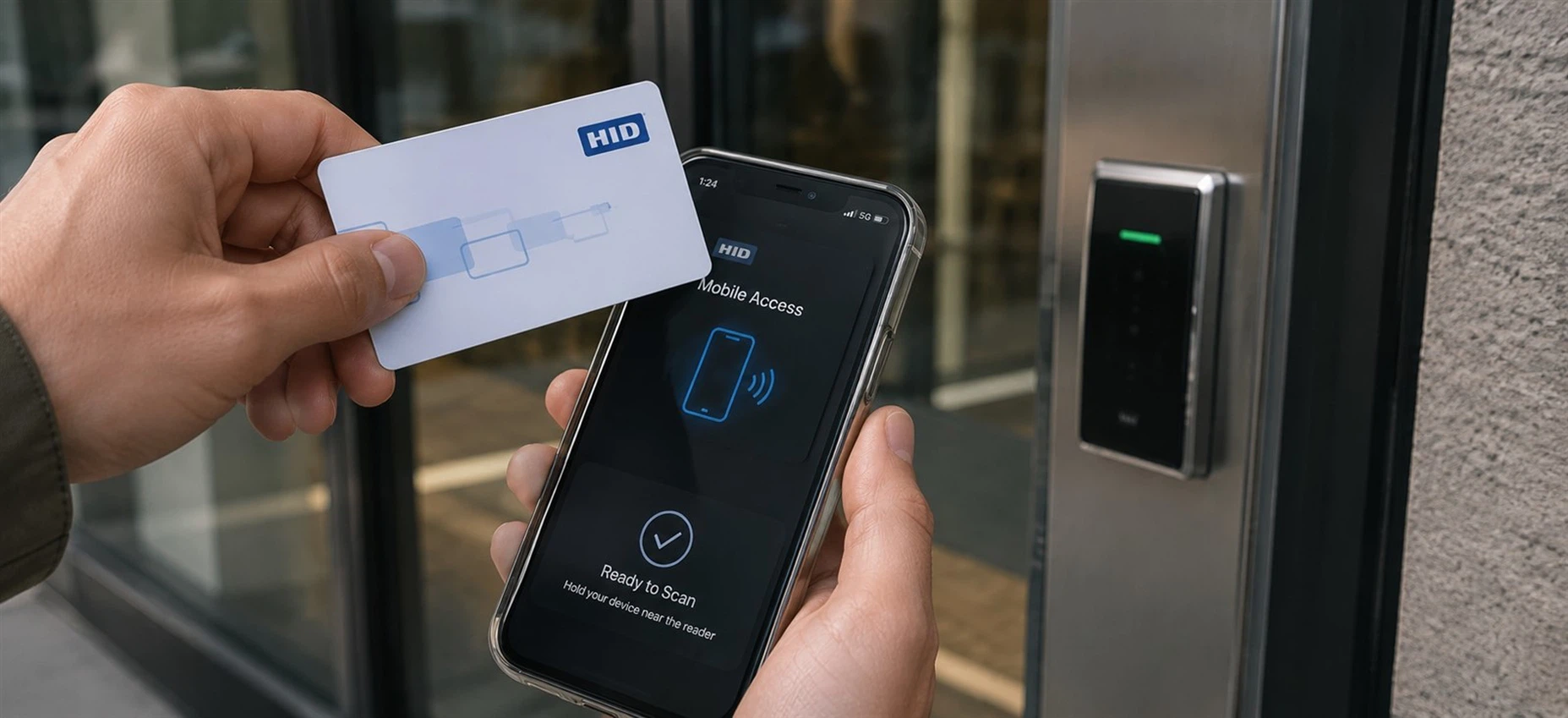 Contactless NFC smart card tapping a modern smartphone for seamless ISO/IEC 14443 standard wireless data packet transfer and mobile credential authentication in smart buildings Contactless NFC smart card tapping a modern smartphone for seamless ISO/IEC 14443 standard wireless data packet transfer and mobile credential authentication in smart buildings